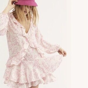 FREE PEOPLE pink floral long sleeve ruffle dress Size Small New with Tags